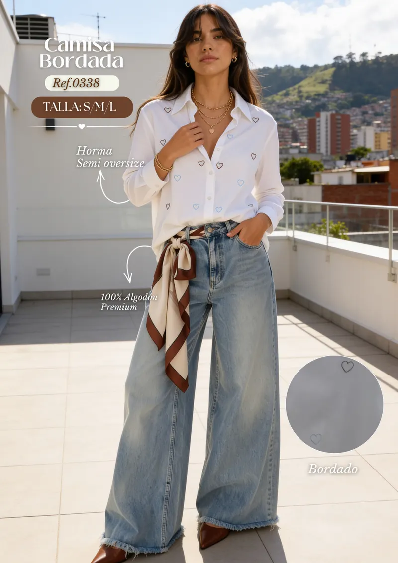 Camisa Corazones Azul y Café